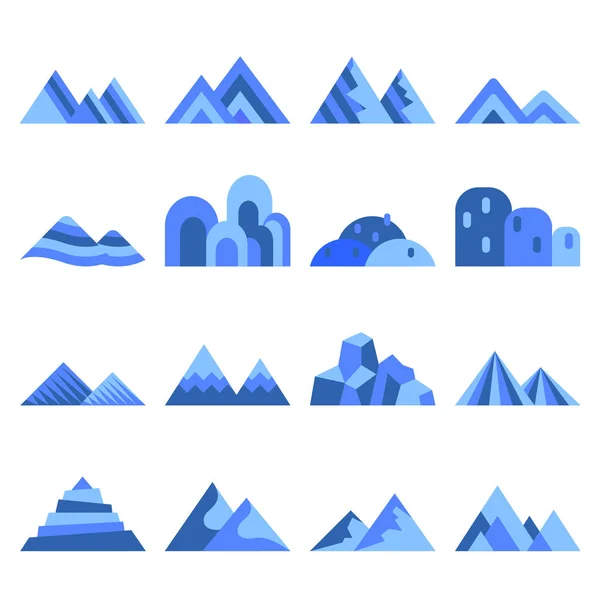 Icono azul de montaña vector conjunto sobre fondo blanco — Vector de stock