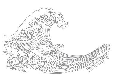 Great Japan oriental wave line art style vector illustration isolated on white background. clipart