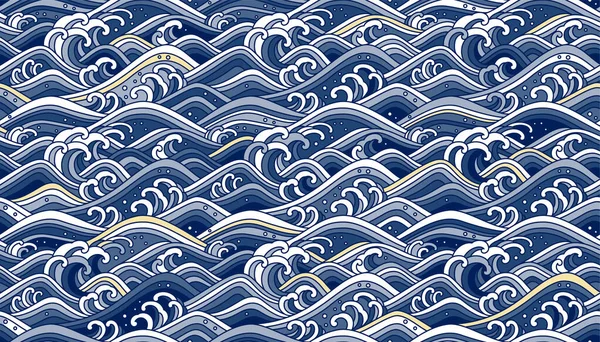 Восточная Волна Бесшовный Фон Цвет Линии Иллюстрации Синий Тон Светлое — стоковый вектор