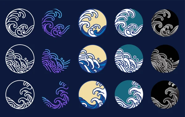 Японський Вектор Води Хвиль Океану Графічний Дизайн Східного Стилю Лінійне — стоковий вектор