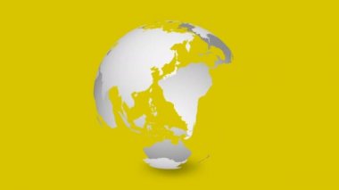 Sarı arka plan ilmekledi animasyon beyaz küre dünyada. Animasyon seyyare yerküre
