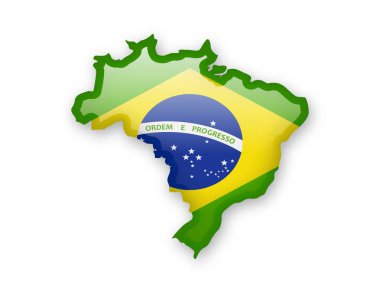Brezilya ve kontur beyaz arka plan üzerinde ülkenin bayrağı.