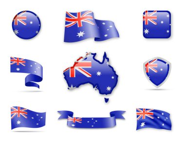 Avustralya bayrakları koleksiyonu. Bayraklar ve haritalar. Vektör çizim