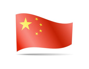 Çin bayrağı rüzgarda sallayarak. Beyaz arka plan üzerinde bayrak.