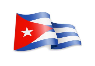 Küba bayrağı rüzgarda sallayarak. Beyaz arka plan üzerinde bayrak.