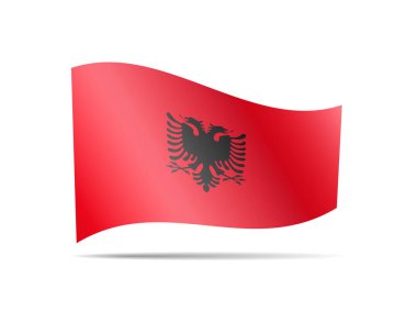 Arnavutluk bayrağı rüzgarda sallayarak. Beyaz arka plan üzerinde bayrak.