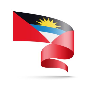 Antigua ve Barbuda bayrağı dalga şerit şeklinde. Beyaz arka plan üzerinde vektör çizim.