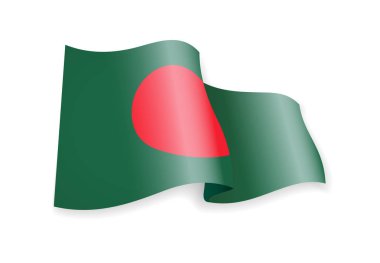 Bangladeş bayrağı rüzgarda sallayarak. Beyaz arka plan üzerinde bayrak.