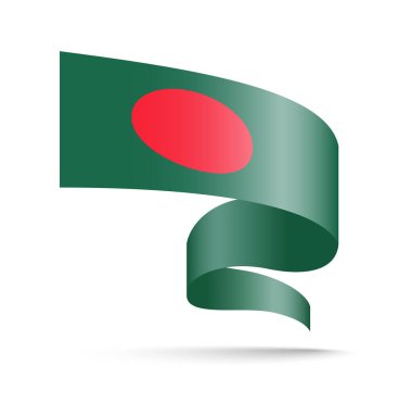 Bangladeş bayrağı dalga şerit şeklinde. Beyaz arka plan üzerinde vektör çizim.