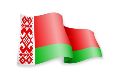 Beyaz Rusya bayrağı rüzgarda sallayarak. Beyaz arka plan üzerinde bayrak.