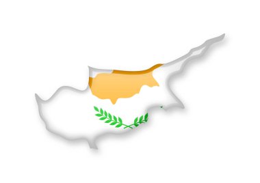 Kıbrıs bayrağı ve anahat beyaz bir arka plan üzerinde ülkenin.