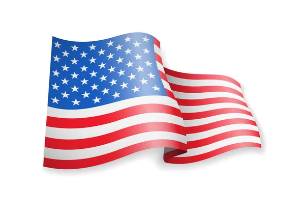 Sventolando Bandiera Degli Stati Uniti Bandiera Sfondo Bianco — Vettoriale Stock