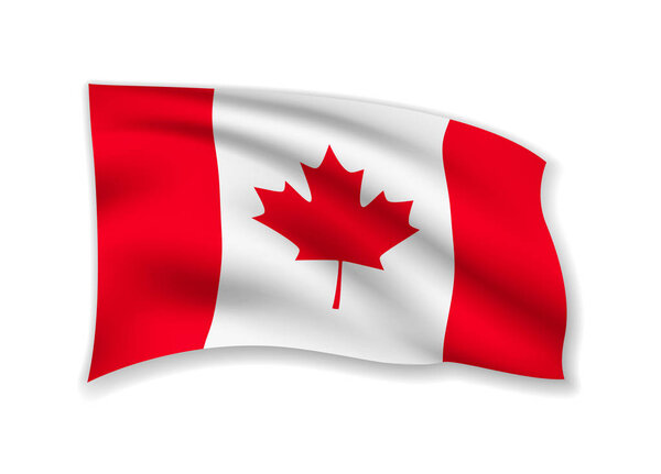 Waving Canada Flag on white. American Flag in the Wind. Vector illustration.