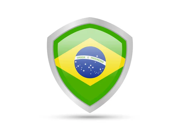 Scudo Metallo Con Bandiera Brasile Sfondo Bianco Illustrazione Vettoriale — Vettoriale Stock