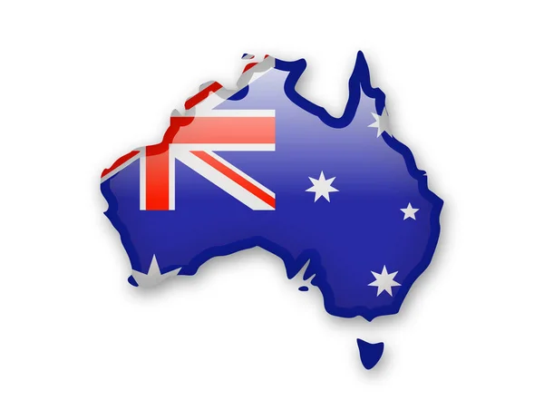 Flagge Australiens Und Kontur Des Landes Auf Weißem Hintergrund — Stockvektor