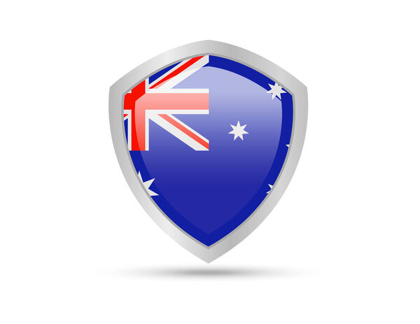 Metal shield with Australia flag on white background. Vector illustration.