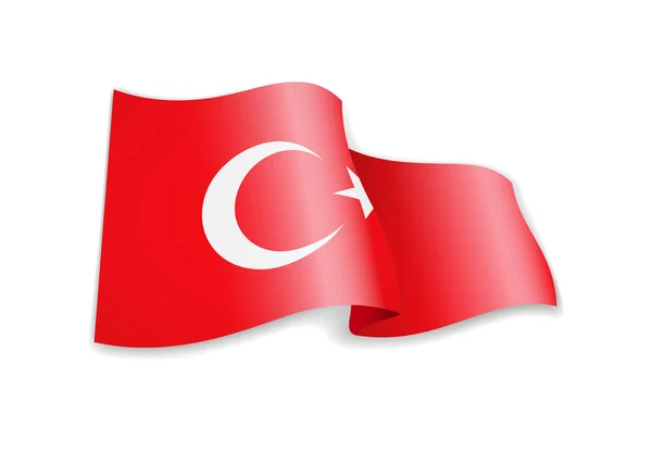 Wapperende Vlag Van Turkije Wind Vlag Witte Achtergrond — Stockvector