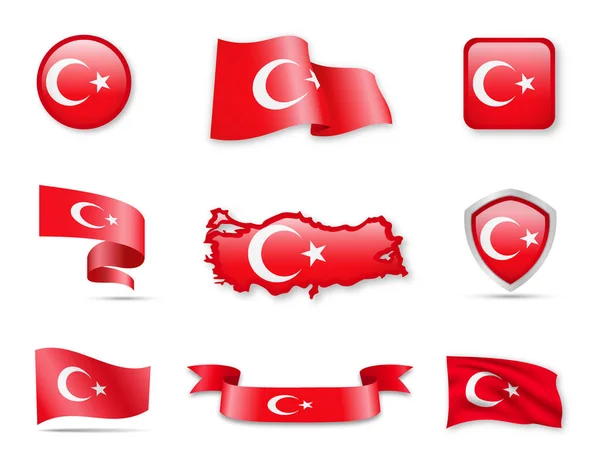 Koleksi Bendera Turki Ilustrasi Vektor Pada Latar Belakang Putih - Stok Vektor