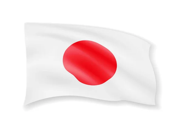Mengibarkan bendera Jepang berwarna putih. Bendera Amerika dalam Angin . - Stok Vektor