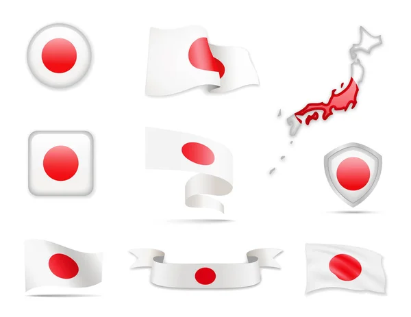 Koleksi Bendera Jepang - Stok Vektor