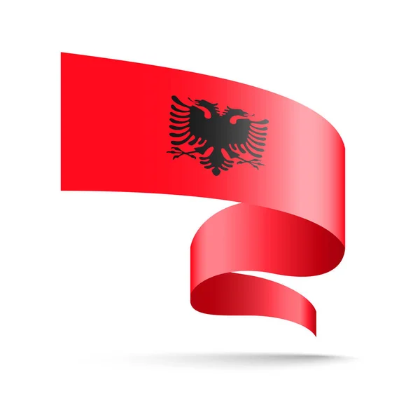 Vlag Van Albanië Vorm Van Golf Lint Vectorillustratie Witte Achtergrond — Stockvector