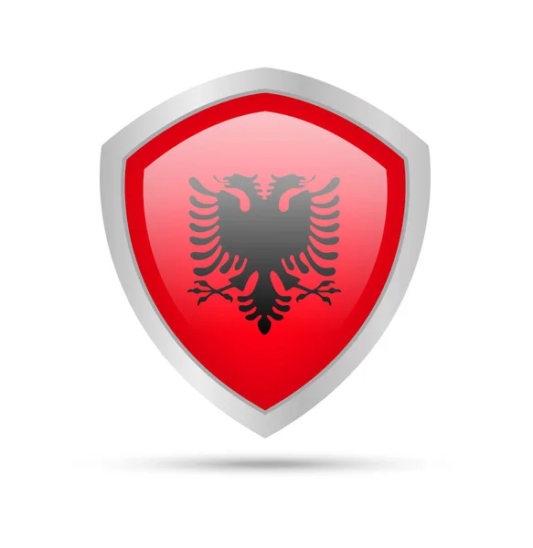 Ασπίδα Αλβανία Σημαία Λευκό Φόντο Εικονογράφηση Διάνυσμα — Διανυσματικό Αρχείο