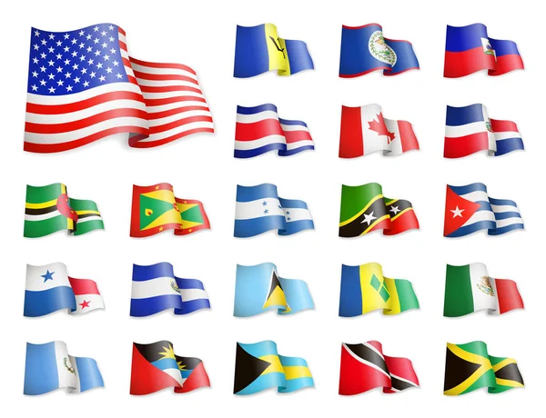 Noord Amerika Vlaggen Collectie Wuivende Vlaggen Vectorillustratie — Stockvector
