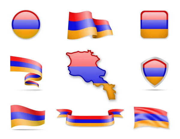 Armenia Flags Collection Mapa Banderas Contorno Ilustración Vectorial — Archivo Imágenes Vectoriales