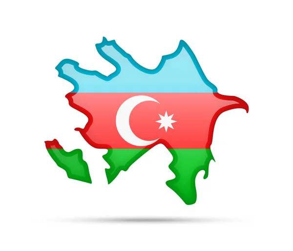 Azerbaidschanische Flagge Und Umriss Des Landes Auf Weißem Hintergrund — Stockvektor