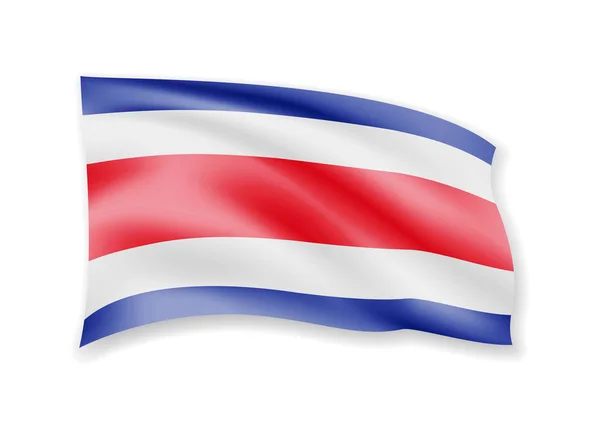 Hullámzó Costa Rica Zászlaja Fehér Zászló Szélben Vektoros Illusztráció — Stock Vector