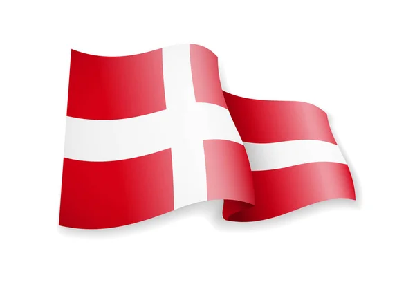 Acenando Bandeira Dinamarca Vento Bandeira Sobre Fundo Branco — Vetor de Stock