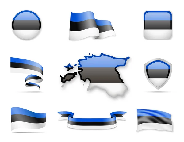 Estland Flaggen Sammeln Flaggen Und Konturkarte Vektorillustration — Stockvektor