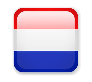 Hollanda bayrağı. Parlak kare simgesi. Vektör çizim