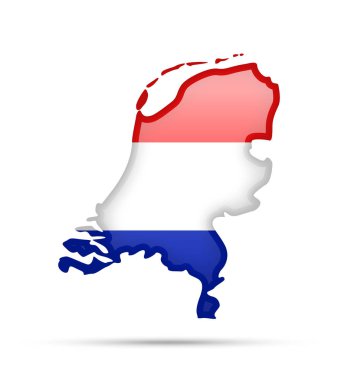 Hollanda bayrağı ve anahat beyaz bir arka plan üzerinde ülkenin.