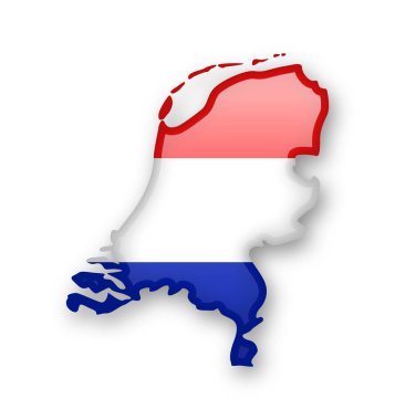 Hollanda bayrağı ve anahat beyaz bir arka plan üzerinde ülkenin.