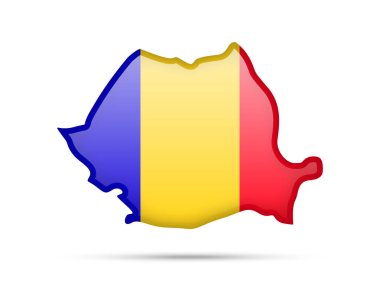 Romanya bayrağı ve anahat beyaz bir arka plan üzerinde ülkenin.