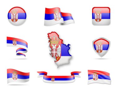 Sırbistan bayrakları koleksiyonu. Bayraklar ve konturu göster. Vektör çizim