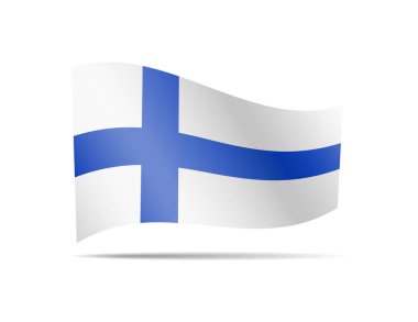 Finlandiya bayrak beyaz sallayarak. Rüzgardaki bayrak.