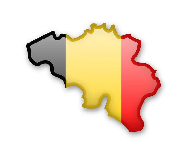 Bendera Belgia Dan Garis Besar Negara Pada Latar Belakang Putih - Stok Vektor
