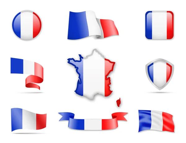 France Flags Collection Flags Contour Map Vector Illustration — Stock Vector