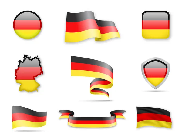 Duitsland Vlaggen Collectie Vlaggen Kaarten Vectorillustratie — Stockvector