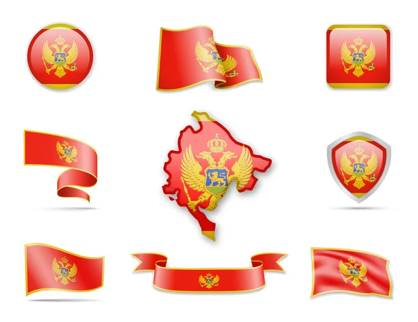 Montenegro Flags Collection Flags Contour Map Vector Illustration — Stock Vector
