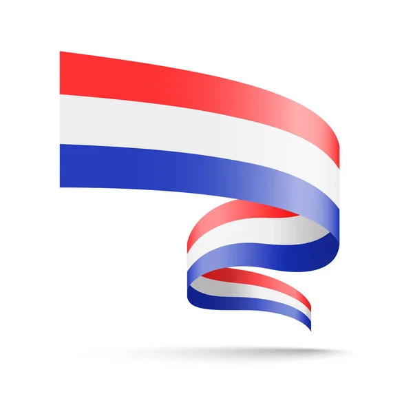 Bandiera Olandese Sotto Forma Nastro Ondulato Illustrazione Vettoriale Sfondo Bianco — Vettoriale Stock