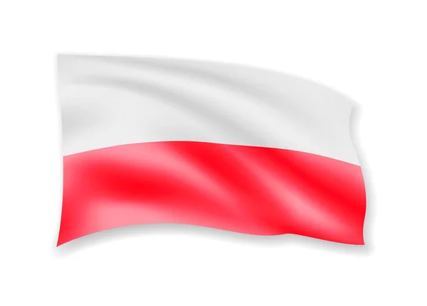 Drapeau Pologne Brandissant Sur Blanc Drapeau Dans Vent Illustration Vectorielle — Image vectorielle