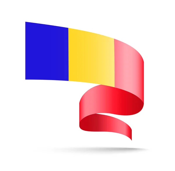 波のリボンの形でルーマニアの国旗 白の背景にベクトル画像 — ストックベクタ