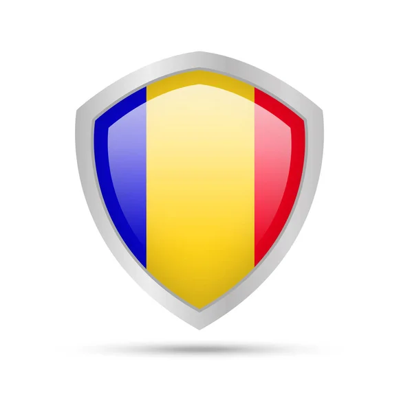 白い背景の上のルーマニアの国旗と盾します ベクトル図 — ストックベクタ