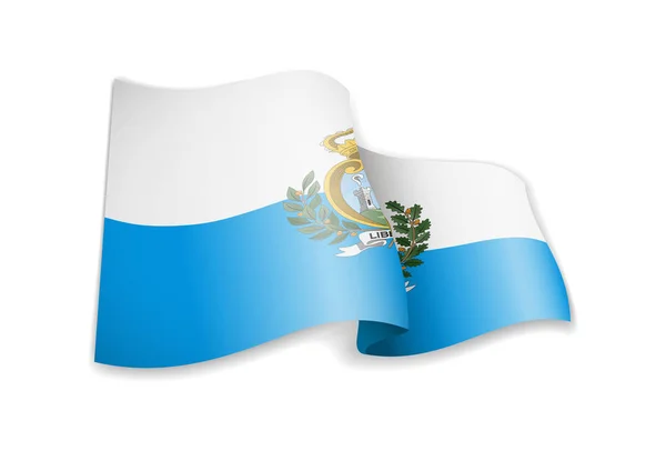 Viftar San Marino Flagga Vit Bakgrund Vektorillustration — Stock vektor