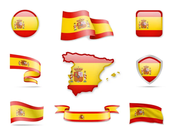 Colección Bandera España Ilustración Vectorial Conjunto Bandera — Vector de stock
