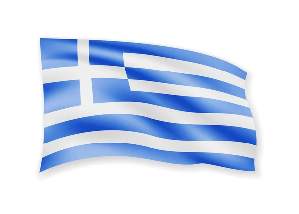 Розмахуючи Прапором Греції Білому Позначка Вітрі Векторні Ілюстрації — стоковий вектор