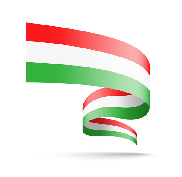 Hungary flag in the form of wave ribbon. Vector illustration on white background.